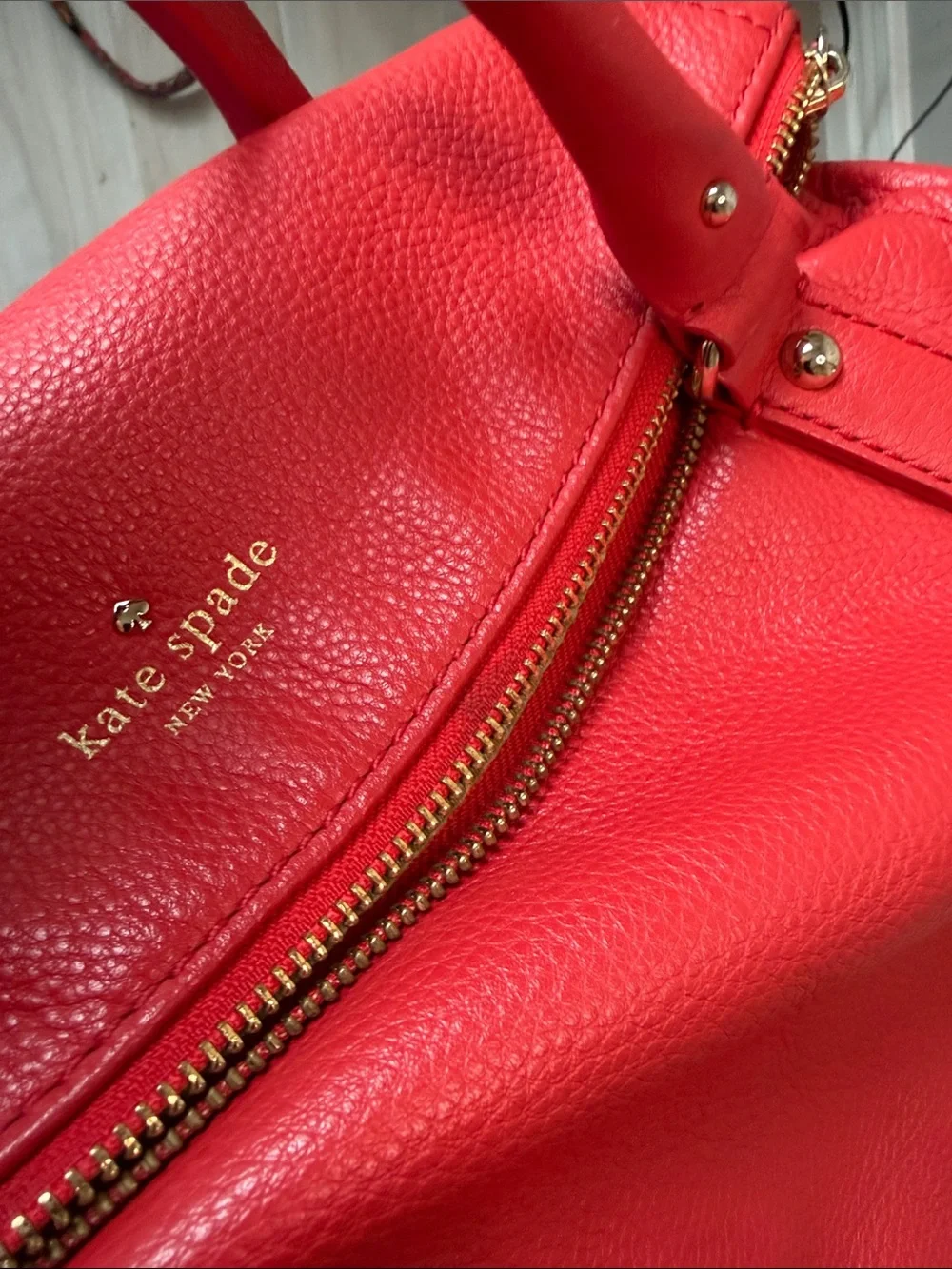 kate spade Red Leather Satchel with Gold-Tone Hardware